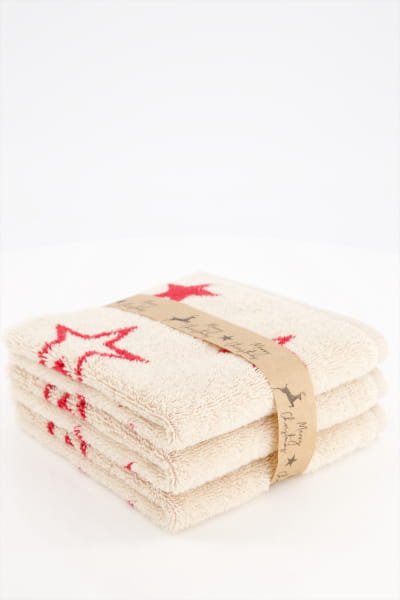 Cawö Seiftücher 3er Pack Christmas Edition Sterne 792 - Farbe: natur-rot - 32