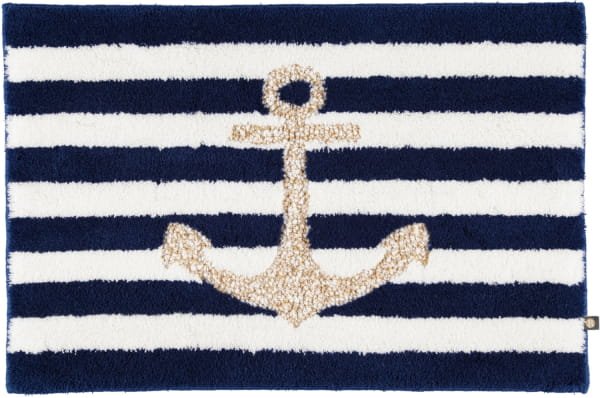 Rhomtuft - Badteppiche Anker - Farbe: royal/weiss/weiss-gold Lurex - 1368 - 60x90 cm