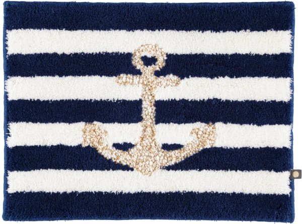 Rhomtuft - Badteppiche Anker - Farbe: royal/weiss/weiss-gold Lurex - 1368 - 50x65 cm