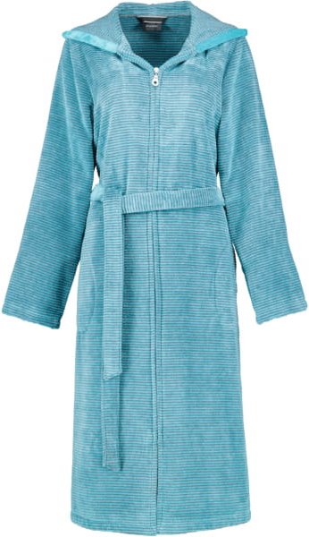 Cawö - Damen Bademantel Two-Tone Kapuze Reißverschluss 6432 - Farbe: türkis - 47 - S