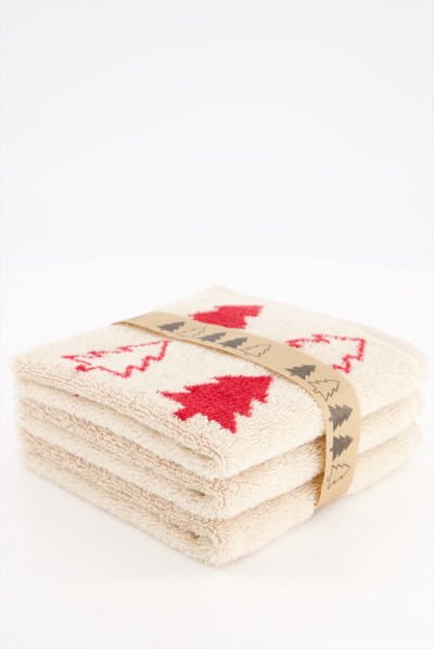 Cawö Seiftücher 3er Pack Christmas Edition Tannenbäume 794 - Farbe: natur-rot - 32