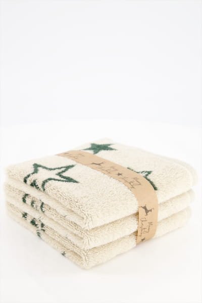 Cawö Seiftücher 3er Pack Christmas Edition Sterne 792 - Farbe: natur-grün - 34