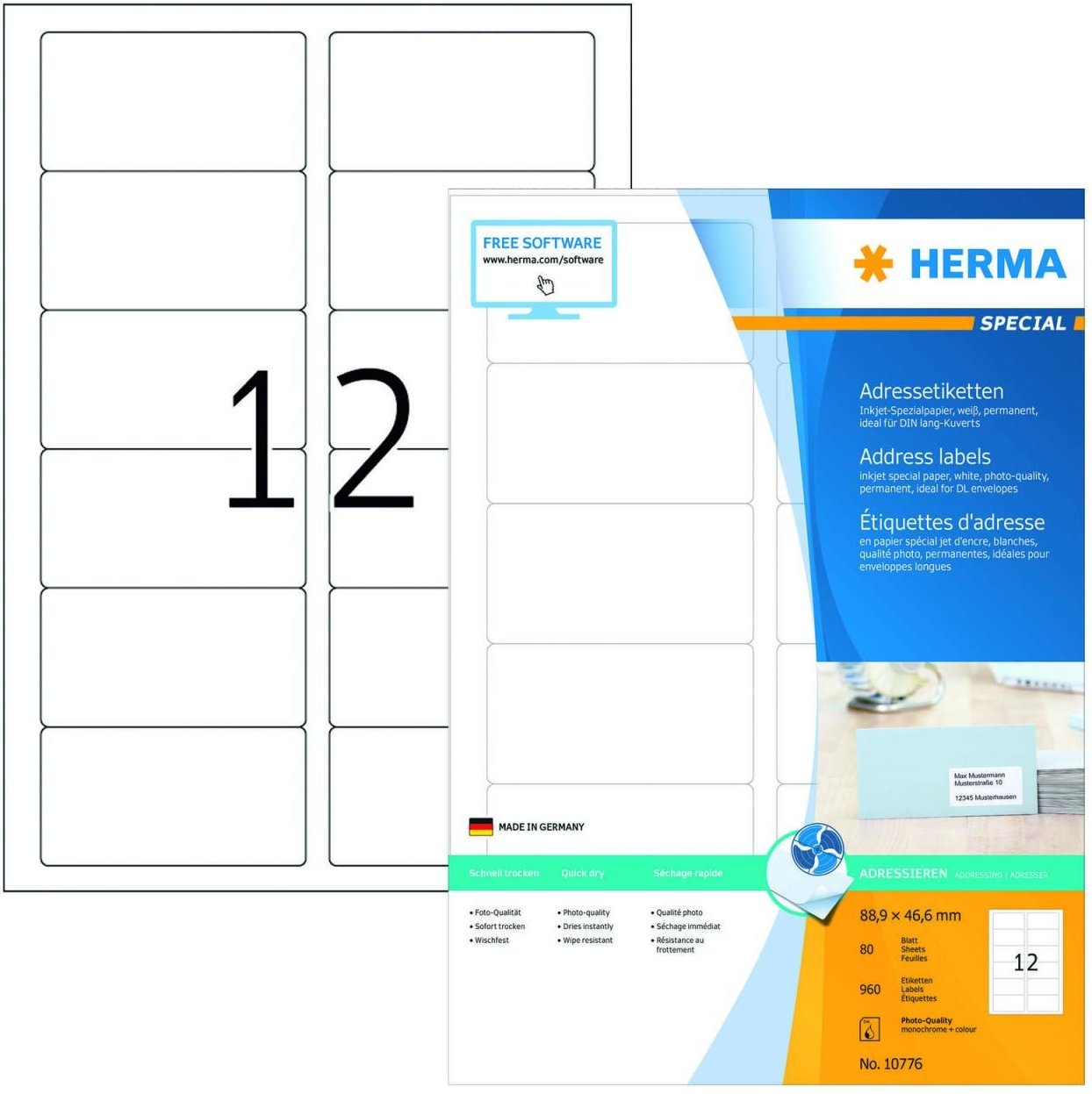 Thumbnail - HERMA Adressetiketten 10776 weiß 88,9 x 46,6 mm