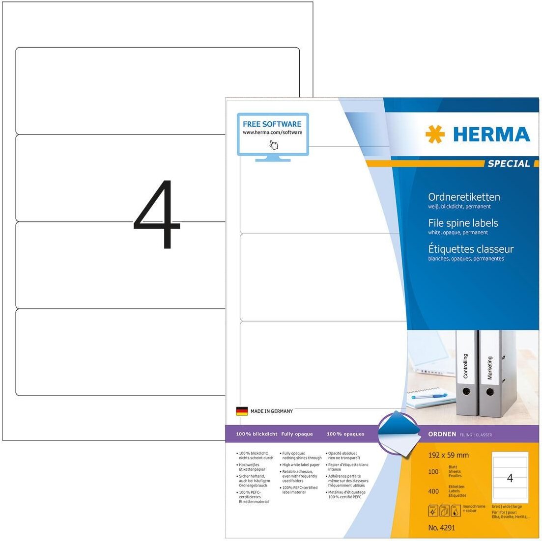 HERMA Ordneretiketten 59,0 x 192,0 mm weiß