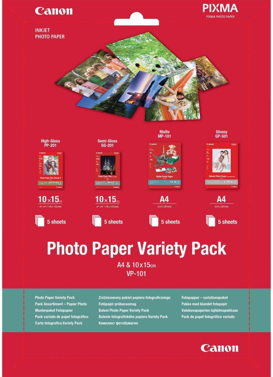 Canon VP-101 Fotopapier Musterpaket Postkarte & A4 - 20 Blatt