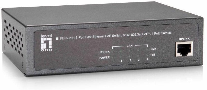 LevelOne Switch 5 Fast Ethernet-Ports mit 4 PoE-Ports 65W (FEP-0511)