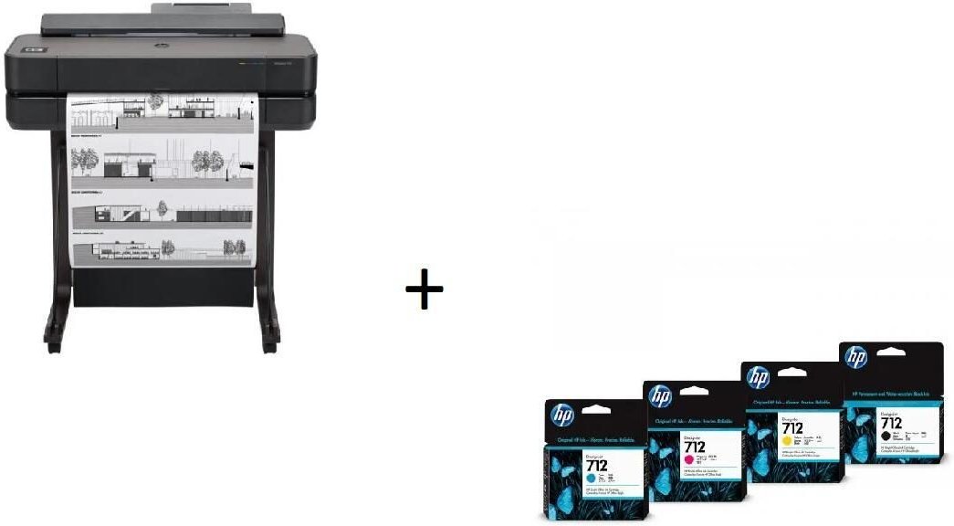HP DesignJet T650 Tintenstrahl-Großformatdrucker inklusive zusätzlichem HP Tintenset 712