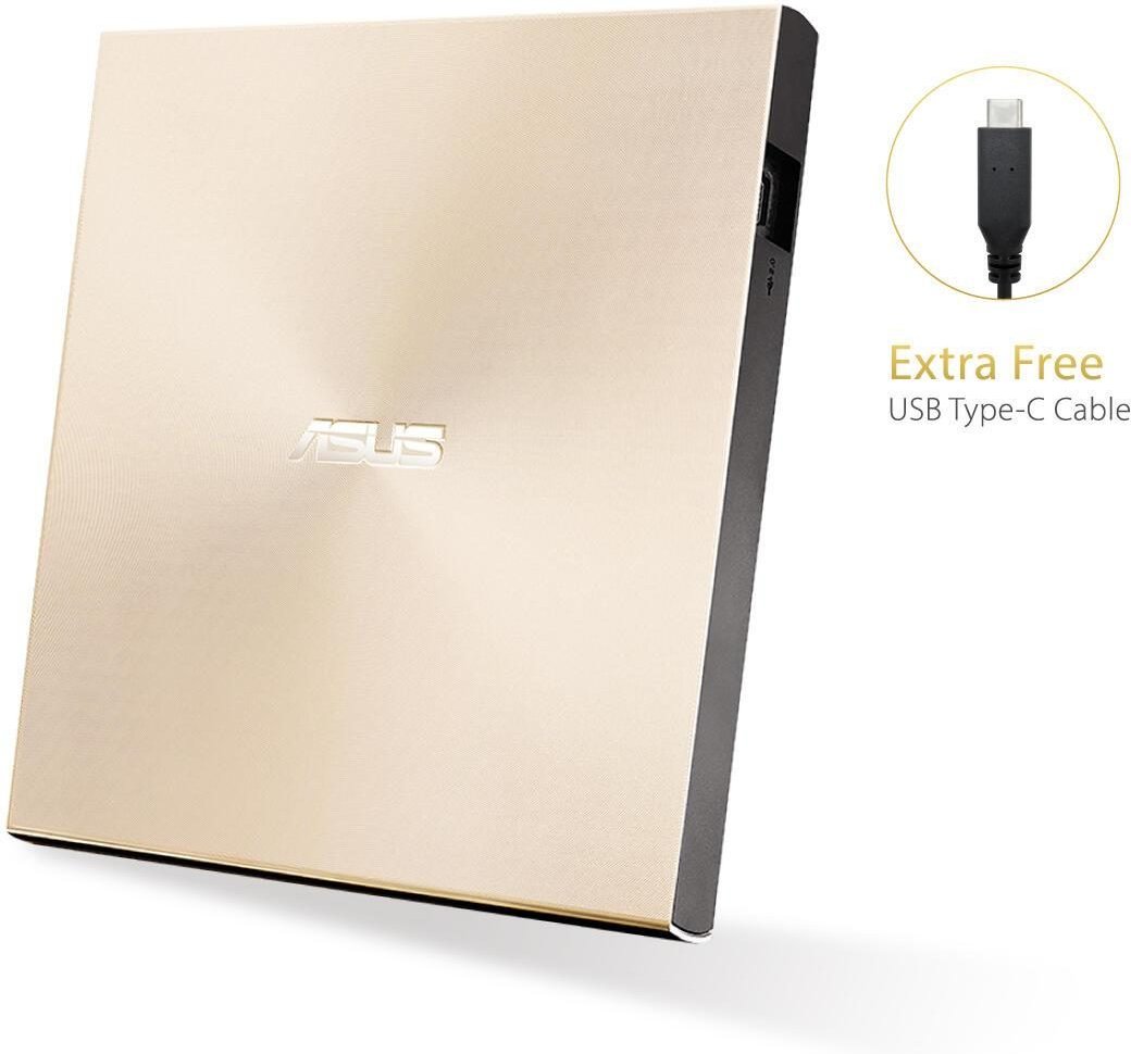 Asus ZenDrive U9M USB-C externer Ultra SLIM DVD Brenner (inkl. USB-C Kabel, Brennsoftware & Nero Backup App), für Apple