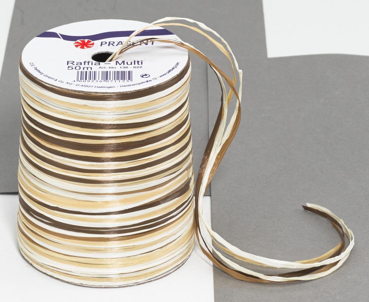 PRÄSENT Geschenkband Multi-Raffia 3 mm x 50 m braun/creme
