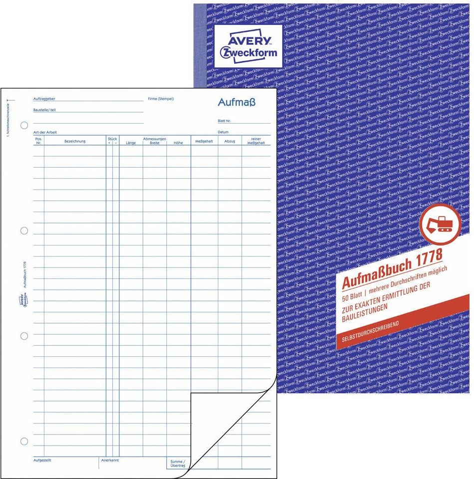 Thumbnail - AVERY Zweckform Formularbuch Aufmaßbuch DIN A4 1x 50 Seiten