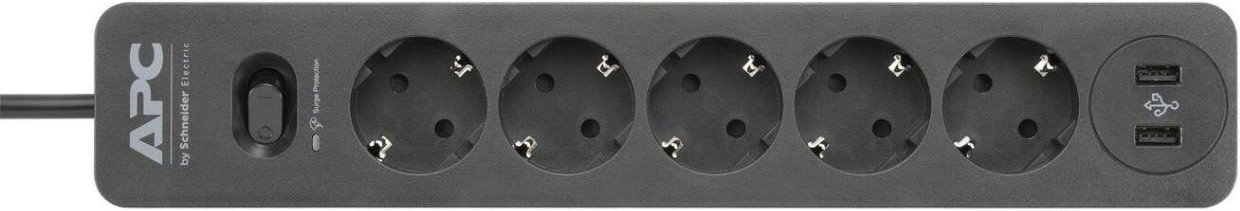 APC PME5U2B-GR Essential SurgeArrest Black 5 Ausgänge, 230 V, 2 USB-Ports