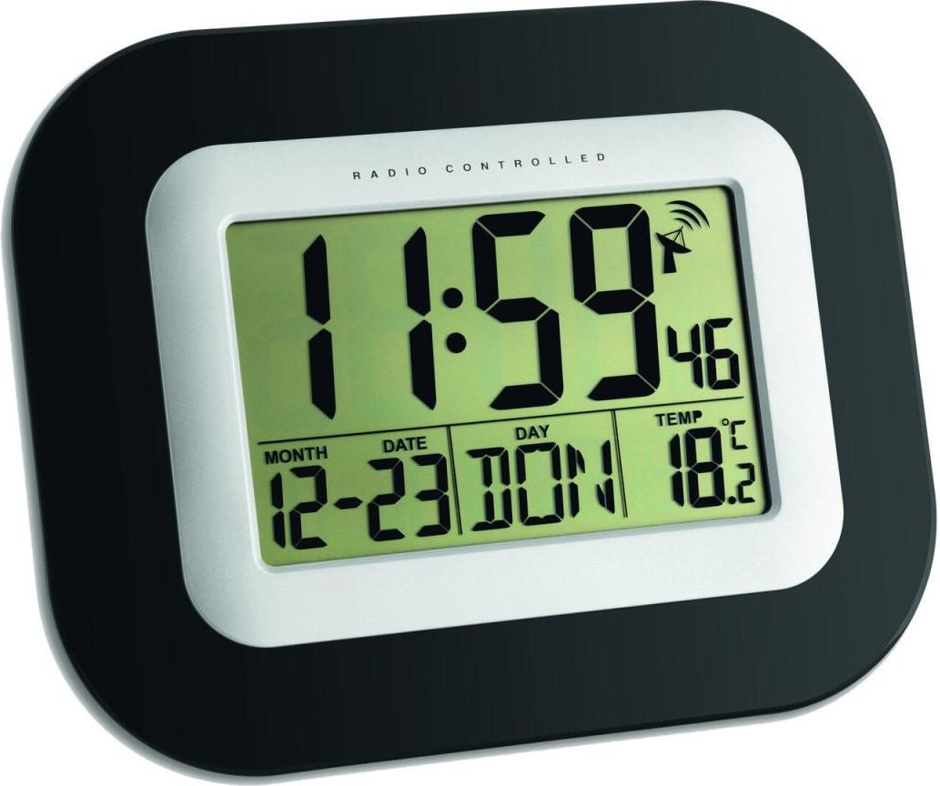 TFA® digitale Funkwanduhr 60.4503 schwarz/silber