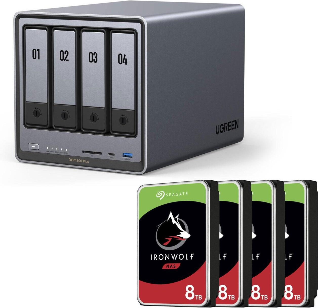 0 Ugreen NASync DXP4800 Plus + SEAGATE Festplatte 32 TB (4 x 8 TB)