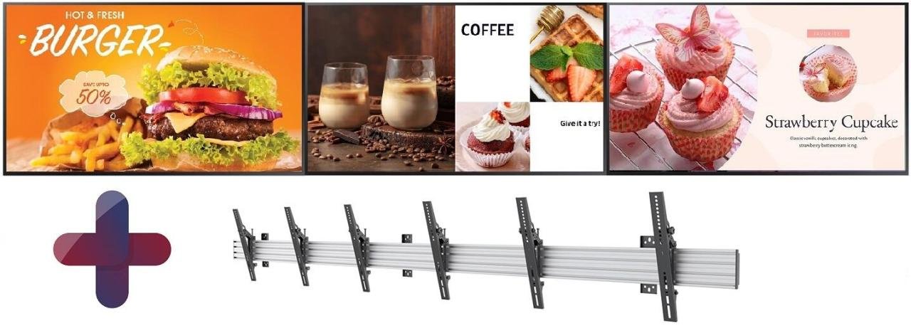 Samsung Menuboard 3x QM55C Smart Signage Display 139 cm 55 Zoll + Neomounts NMPRO-WMB3 dreifach Wandhalterung