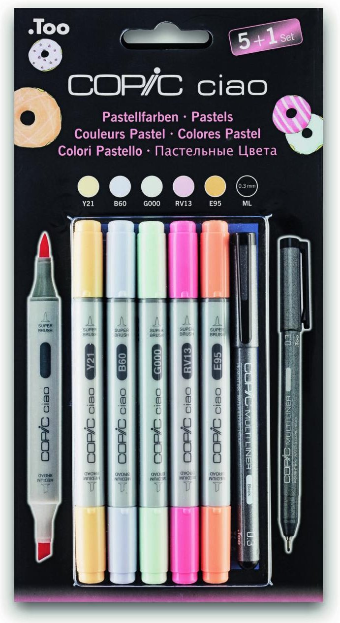 Copic Ciao 5+1 Set Pastels Layoutmarker-Set buttercup yellow, pale blue gray, pale green, tender pink, flesh pink 1.0 +