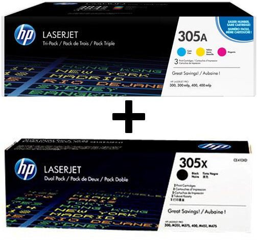 HP Original 305A/305X Toner - 5er Multipack (CF370AM, 2x CE410X)