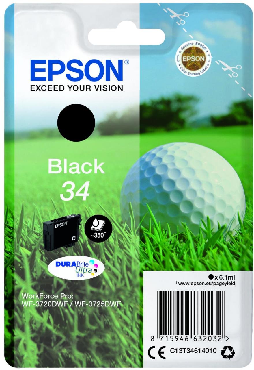 Epson Original 34 Golfball Druckerpatrone schwarz 350 Seiten 6,1ml (C13T34614010)
