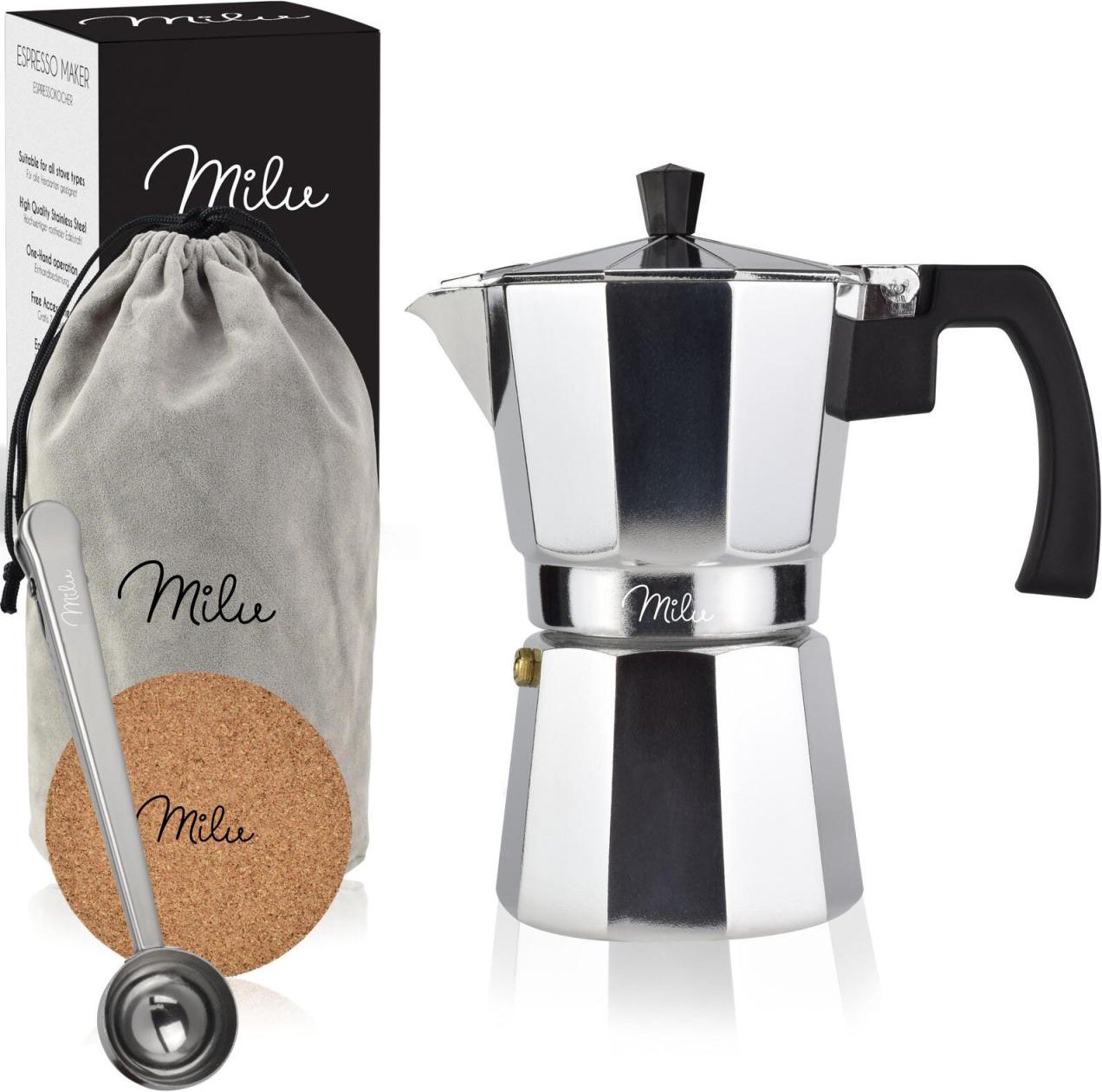 Milu 3 Tassen Espressokocher silber/schwarz
