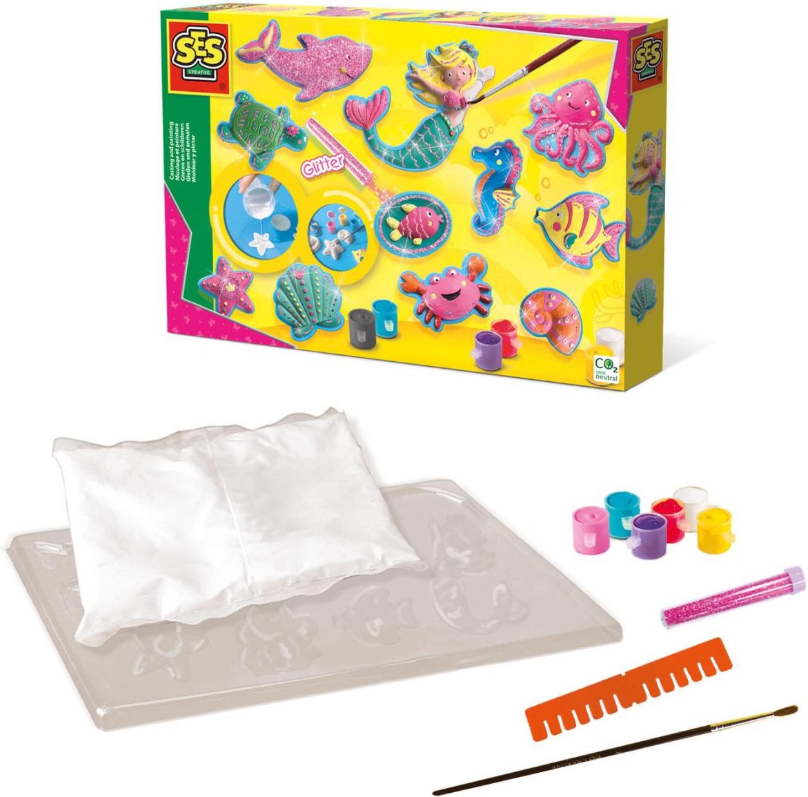 SES Creative® Gipsgießen-Set Glitzer Meerestiere mehrfarbig