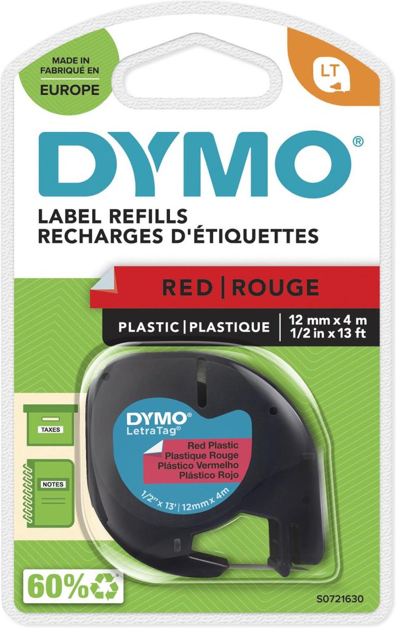 DYMO® Original Schriftband für LetraTag, Plastik - schwarz auf rot