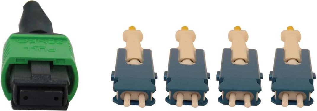 Eaton Tripp Lite Series 40/100/400G Singlemode 9/125 OS2 Breakout Fiber Optic Kabel (12F MTP/MPO-APC zu 4x Duplex SN-UPC