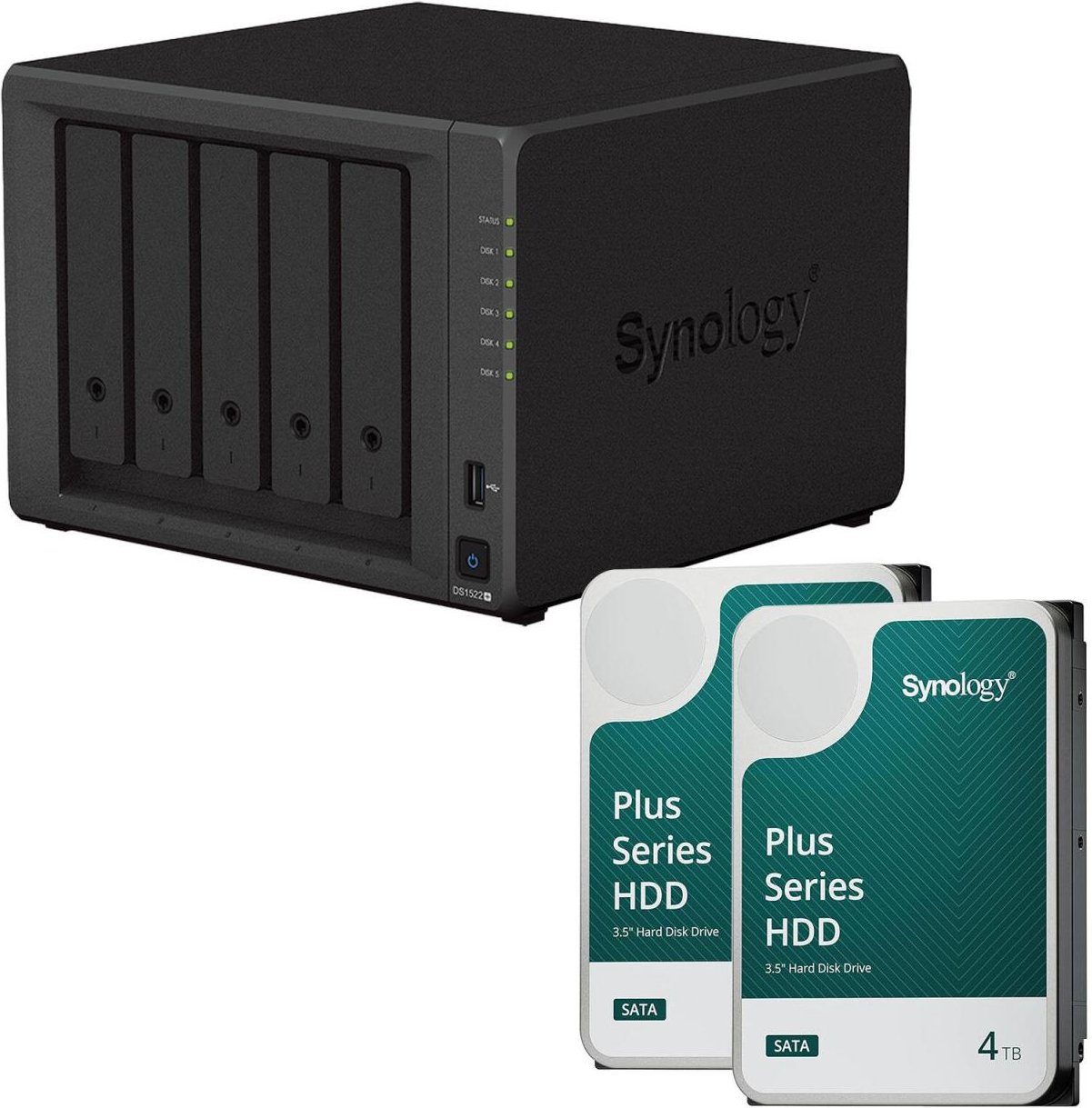 Thumbnail - Synology DiskStation DS1522+ 5 Einschübe NAS-Server Leergehäuse + 8 TB Synology Plus (2x 4TB)