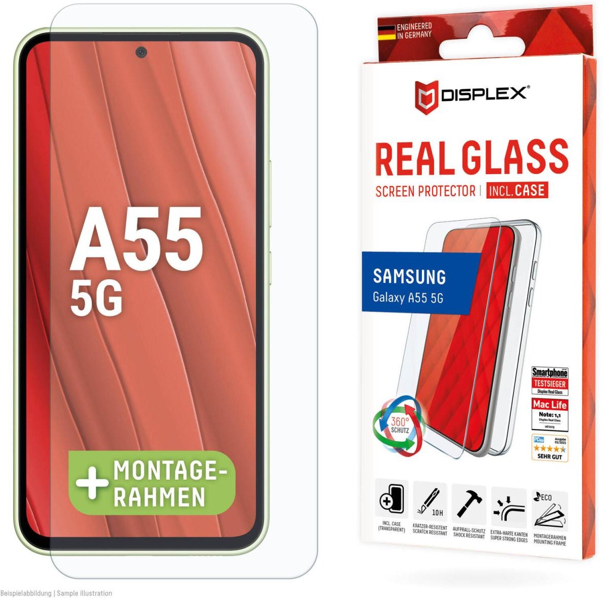 DISPLEX Panzerglas (10H) + Schutzhülle für Samsung Galaxy A55 5G