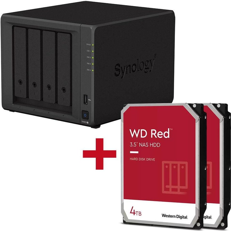 Synology DiskStation DS923+ 4 Einschübe NAS-Server Leergehäuse + 2x WD Red SATA 3.5" HDD 4TB Festplatte
