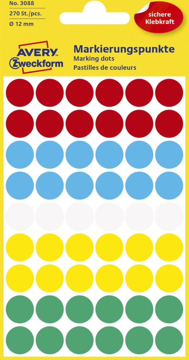 AVERY Zweckform Klebepunkte Ø 12,0 mm rot, weiß, grün, blau, gelb