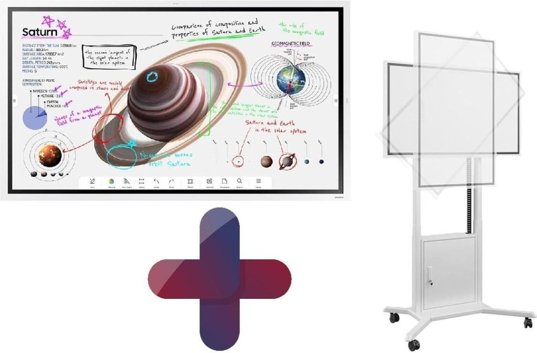 Samsung Flip Pro WM55B Flipchart 138,7 cm 55 Zoll inkl. HAGOR HP Twin Lift M-Flip motorisierter Rollwagen höhenverstell-