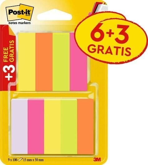 Thumbnail - Post-it® Page Marker 6x 100 Blatt + 3 gratis - 15 x 50 mm - violett, neongrün, neongelb, neonpink, neonorange
