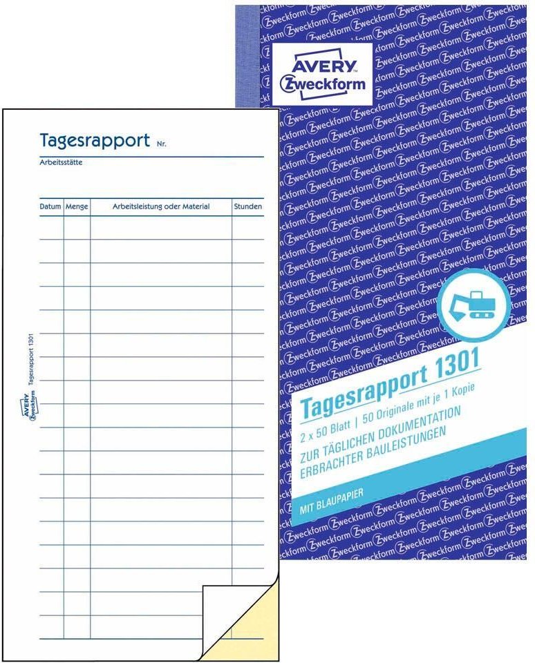 Thumbnail - AVERY Zweckform Tagesrapport Formularbuch 1301 - 2 x 50 Blatt