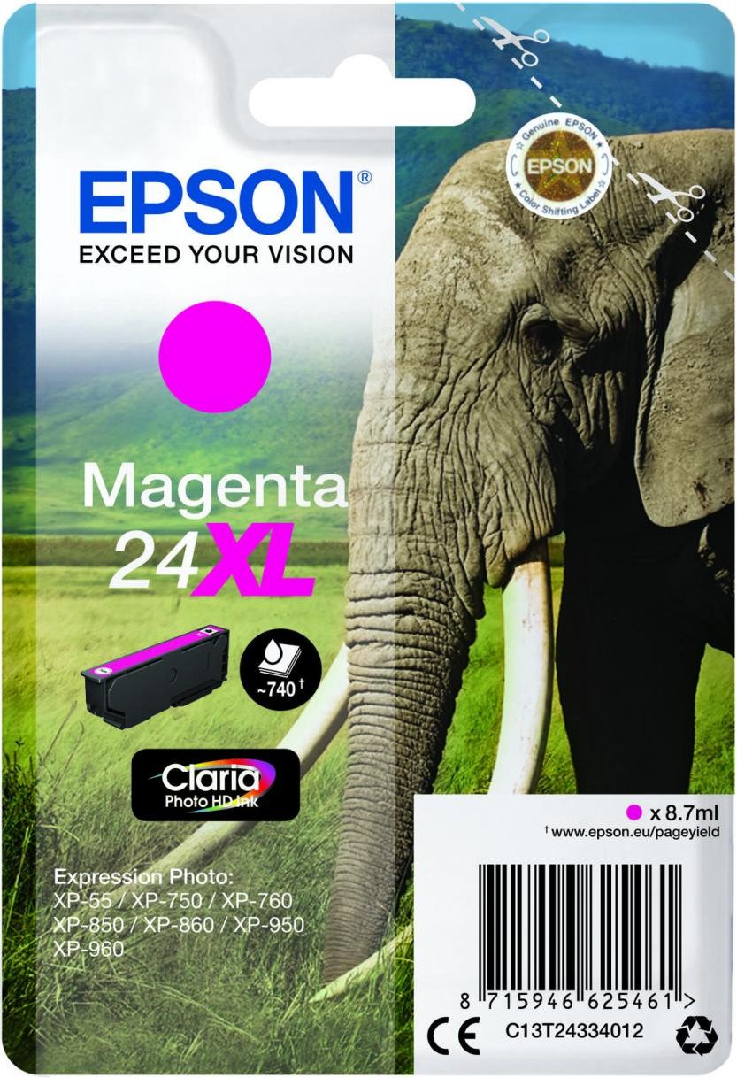 Epson Original 24XL Elefant Druckerpatrone magenta 740 Seiten 9ml (C13T24334012)