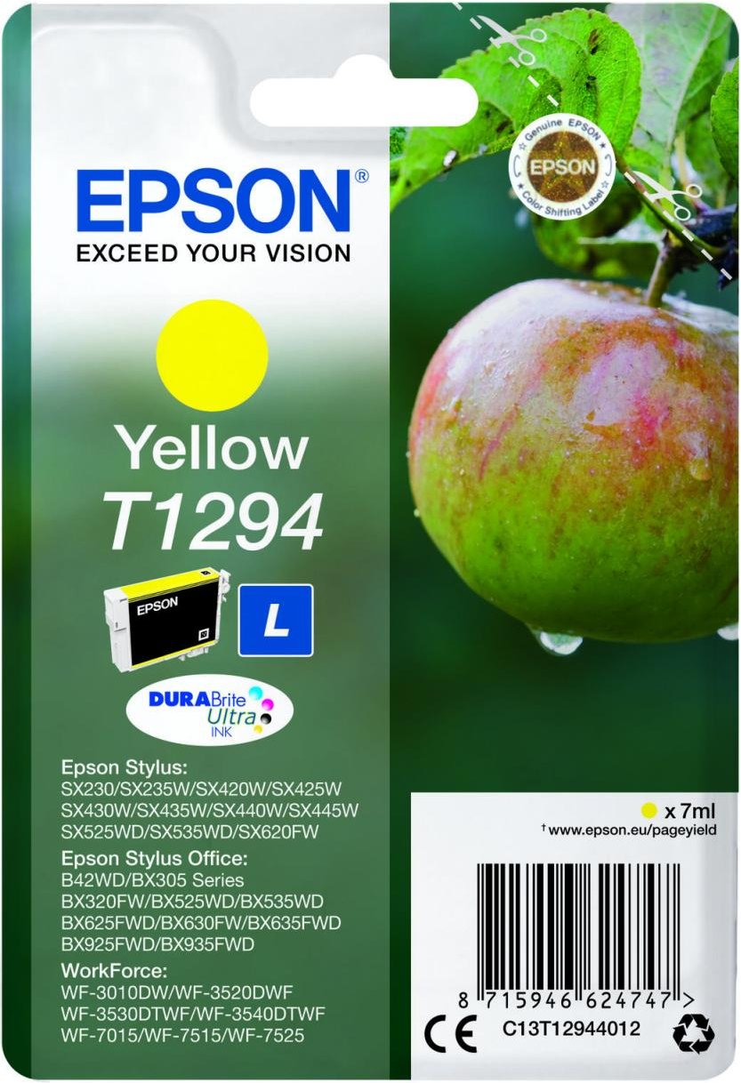 Epson Original T1294 Apfel Druckerpatrone gelb 616 Seiten 7ml (C13T12944012)
