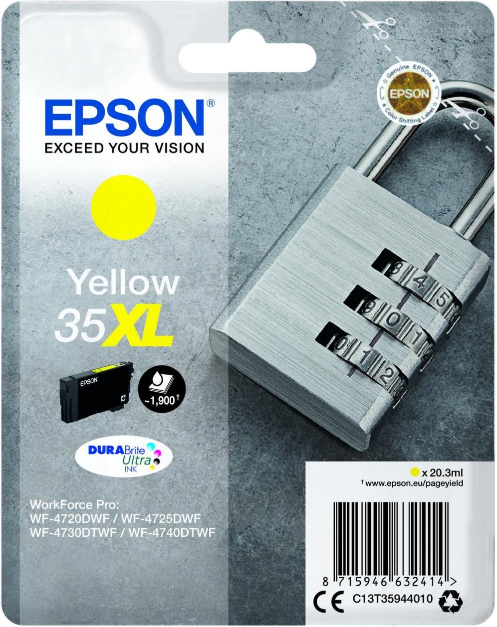 Epson Original 35XL Schloss Druckerpatrone gelb 1900 Seiten 20,3ml (C13T35944010)