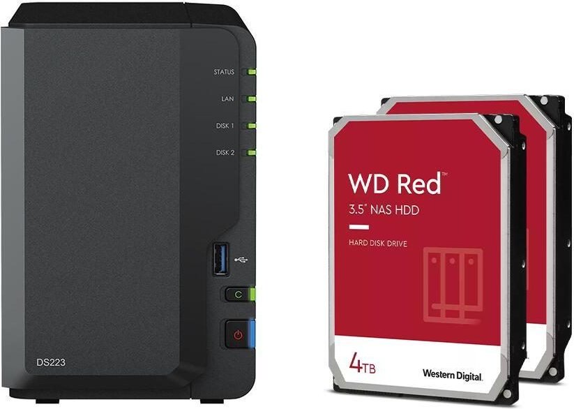 Synology DiskStation DS223 2 Einschübe NAS-Server Leergehäuse + 8TB (2x4TB) WD Red 40EFPX SATA 3.5" HDD Festplatten