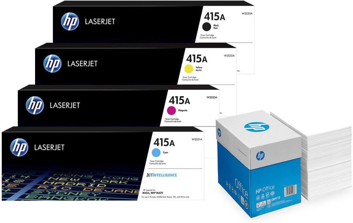 Bundle mit HP Original 415A Toner 4er Multipack + 2.500 Blatt HP Kopierpapier hochweiß