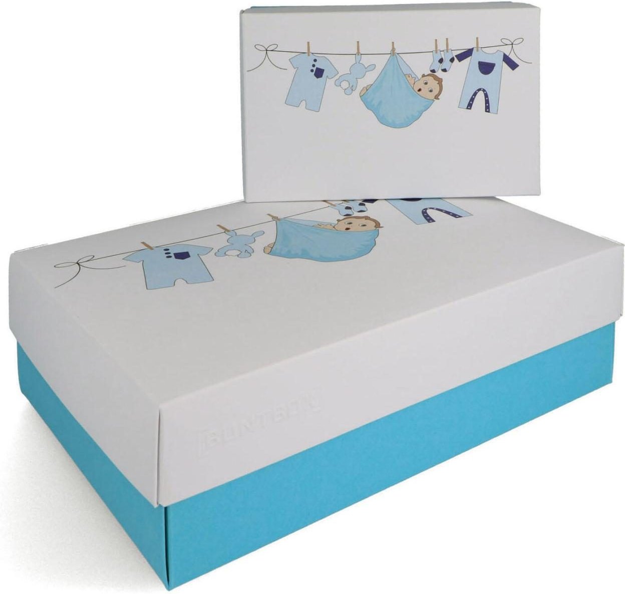BUNTBOX Geschenkboxen-Set Geburt Junge Set M&L 1,1/3,6 l - 17,0/26,6 x 11,0/17,2 x 6,0/7,8 cm weiß/blau