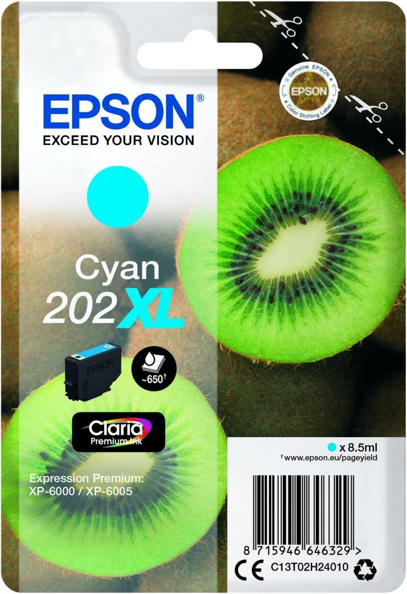 Epson Original 202XL Kiwi Druckerpatrone cyan 650 Seiten 8,5ml (C13T02H24010)