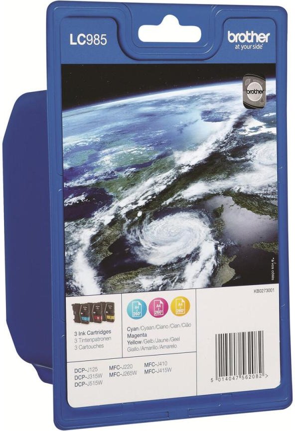 Brother Original LC-985 Druckerpatronen 3er Multipack C/M/Y 260 Seiten (LC985RBWBPDR)