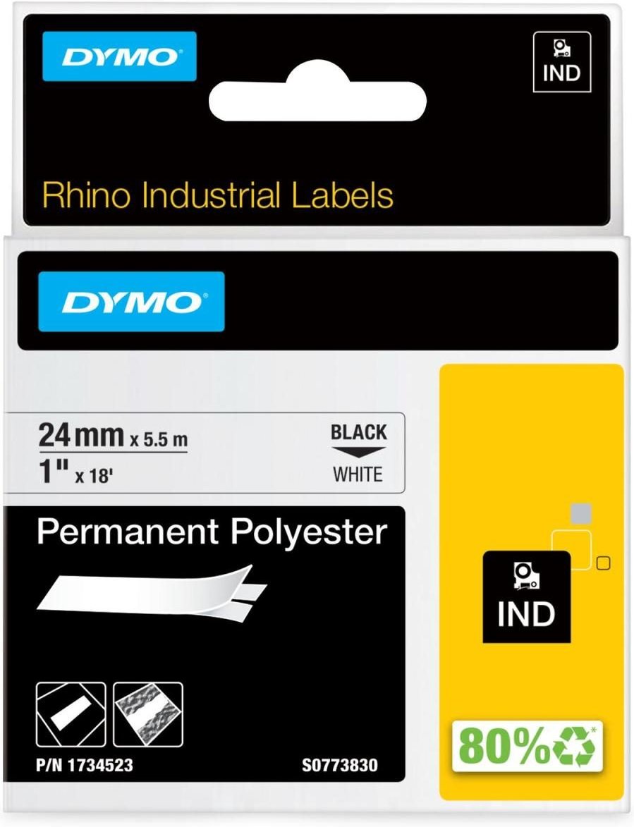 DYMO® Original IND-Schriftband für Rhino 6000+, Permanent Polyester - schwarz auf weiss