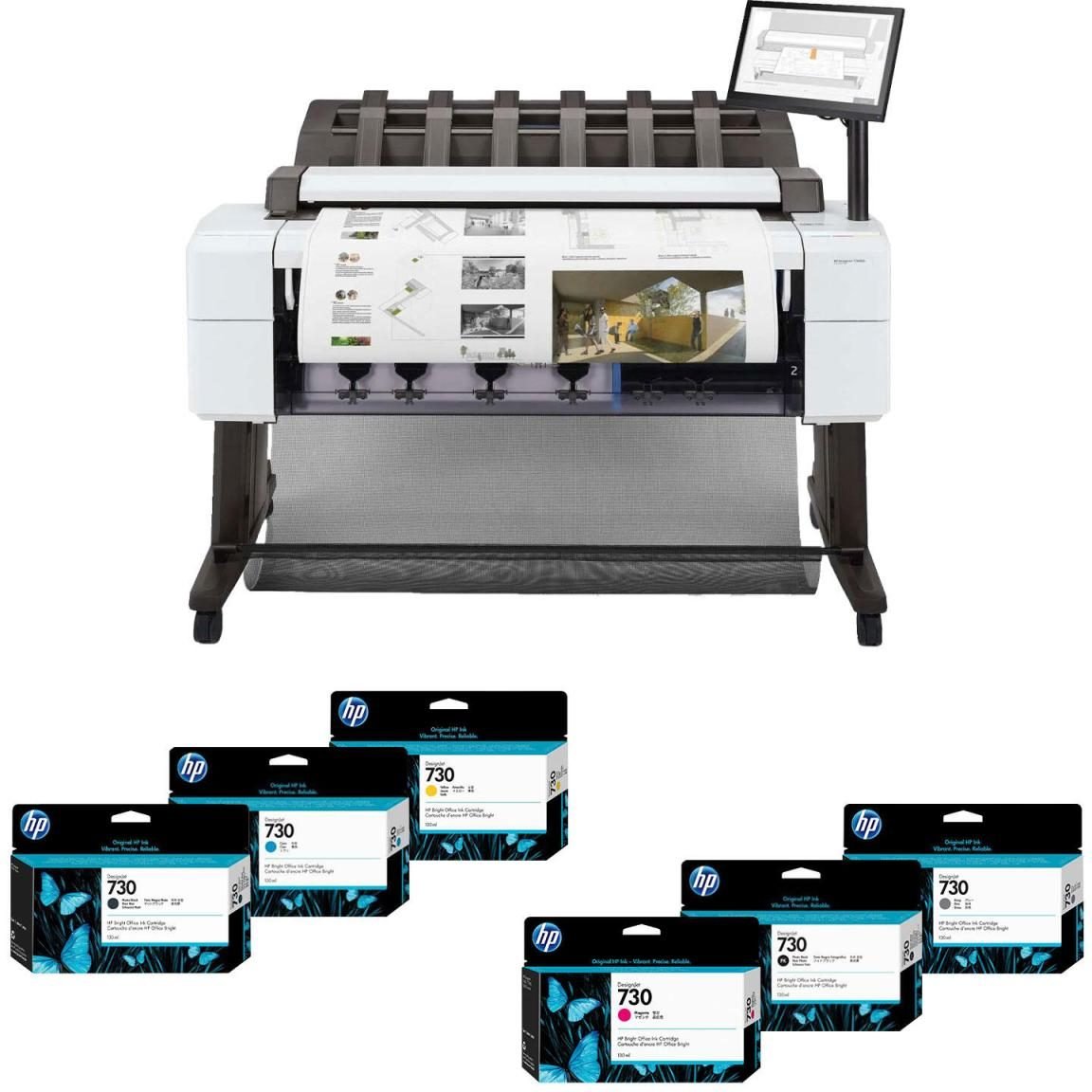 HP DesignJet T2600 36 Zoll PostScript Multifunktionsdrucker inklusive zusätzlichem HP Tintenset 730