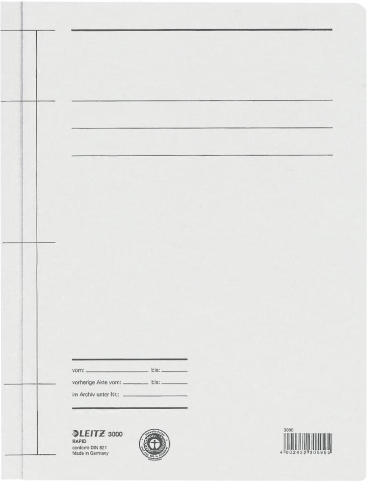 LEITZ Schnellhefter DIN A4 Stabiler Manila-Karton weiß
