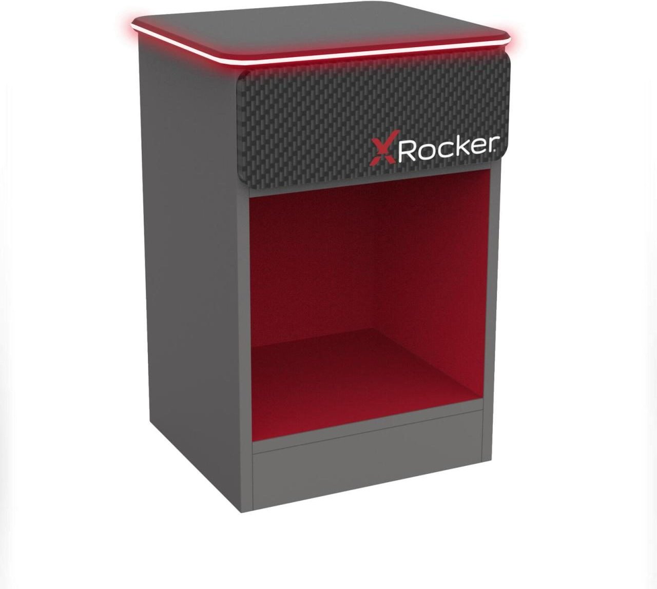 X Rocker Carbon-Tek Gaming Nachttisch mit LED-Beleuchtung & Wireless Charging Ladepad - grau/rot