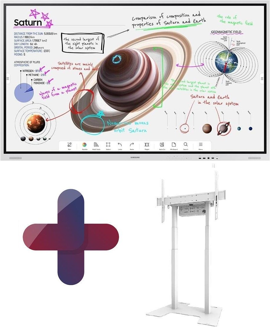 Thumbnail - Samsung Flip Pro WM85B Flipchart 215,9 cm 85 Zoll + Neomounts BL55-875WH1 motorisierter Standfuß höhenverstellbar