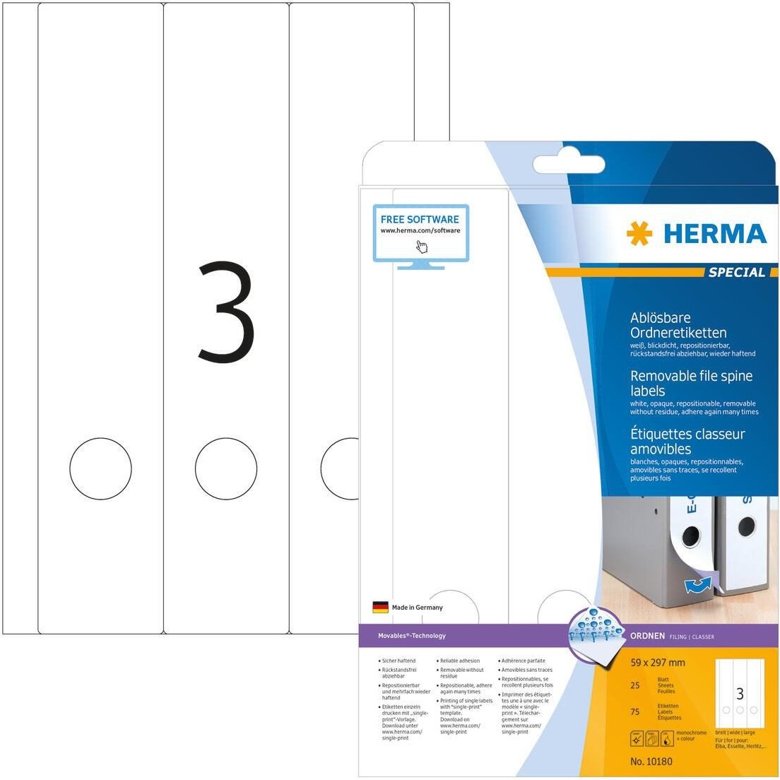 Thumbnail - HERMA Ordneretiketten 59,0 x 297,0 mm weiß