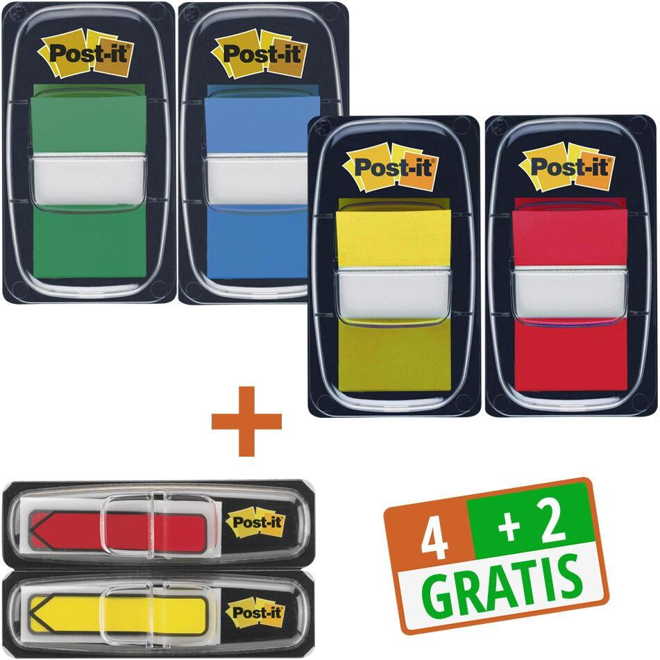 Post-it® Index Haftmarker farbsortiert 4x 50 Streifen + GRATIS 2x Index-Pfeile à 24