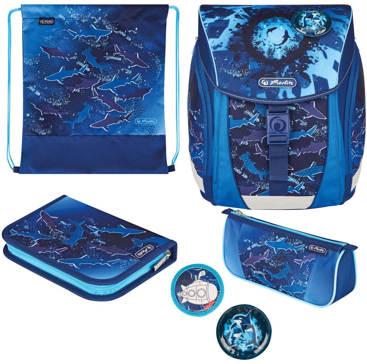 herlitz Schulranzen-Set FiloLight Plus Deep Sea 28,0 x 23,0 x 38,0 cm blau 16,0 l