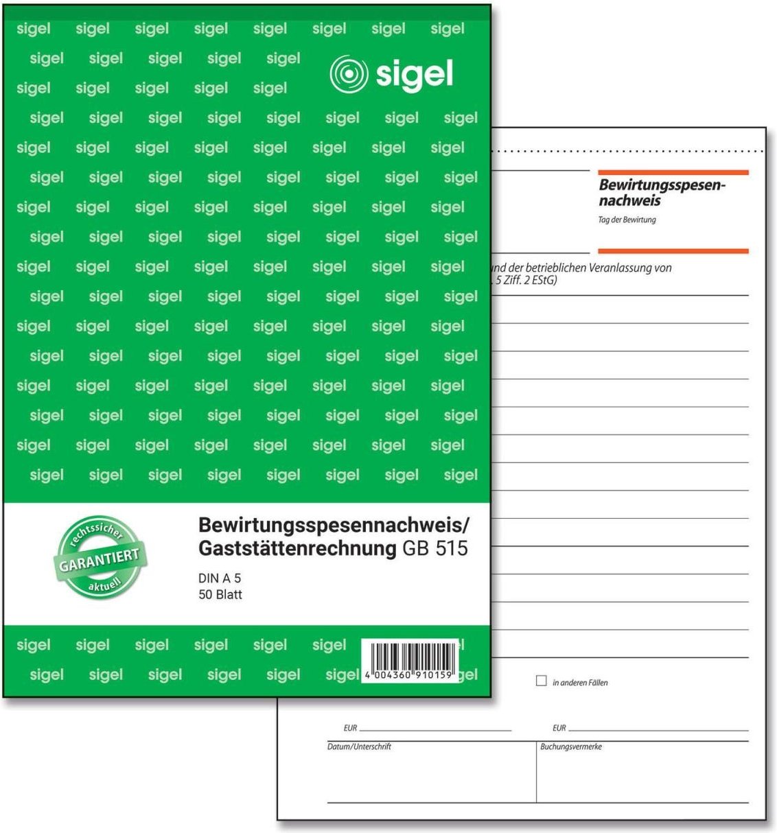 SIGEL Formularbuch Bewirtungskostenbeleg DIN A5 1x 50 Seiten