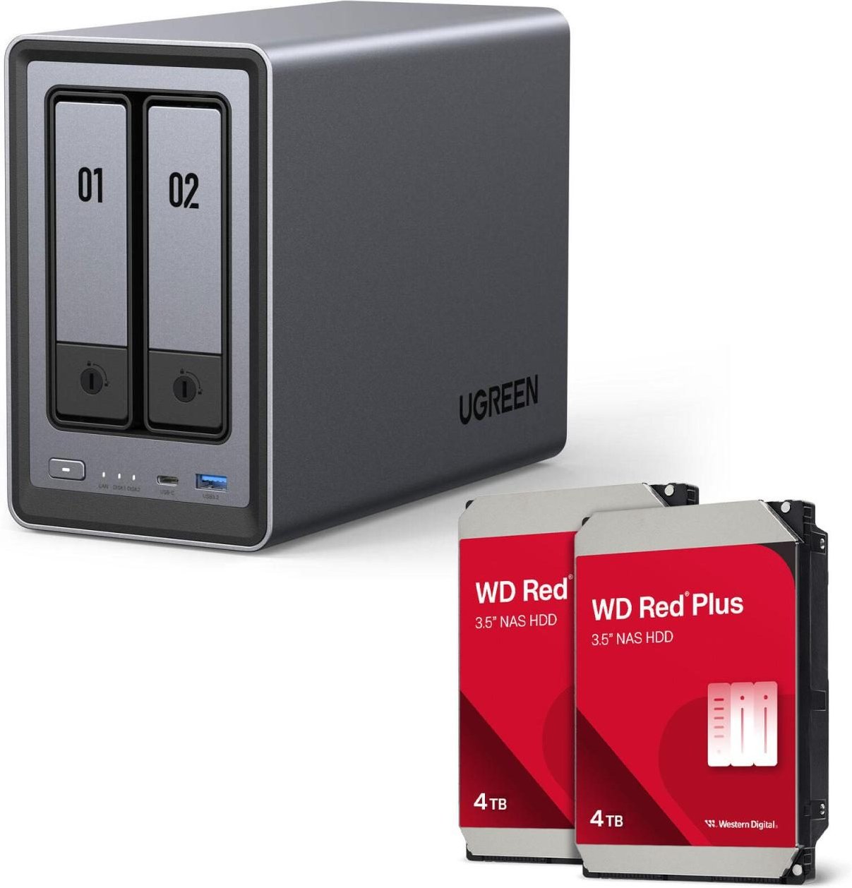 Ugreen NASync DXP2800 NAS System 2-Bay + Western Digital Festplatte 8 TB (2 x 4 TB)